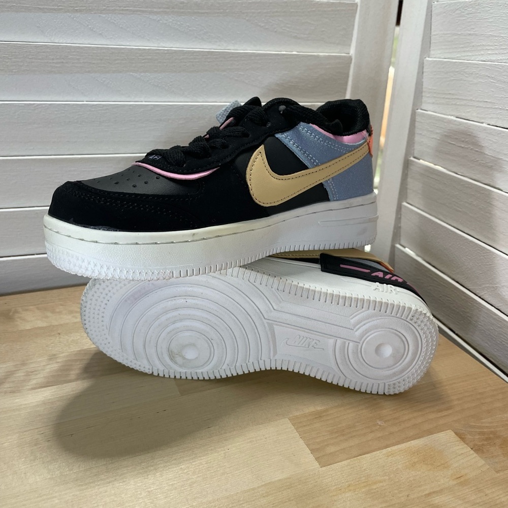 Kids Black Sneakers with Peach Accent and Pink Trim - Picture 2 of 10